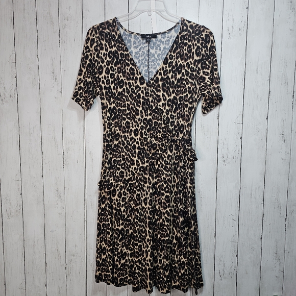 Ellos Women's Faux Wrap Animal Print Rayon Knit Dress Size 16 Short Sleeve. - Picture 1 of 7